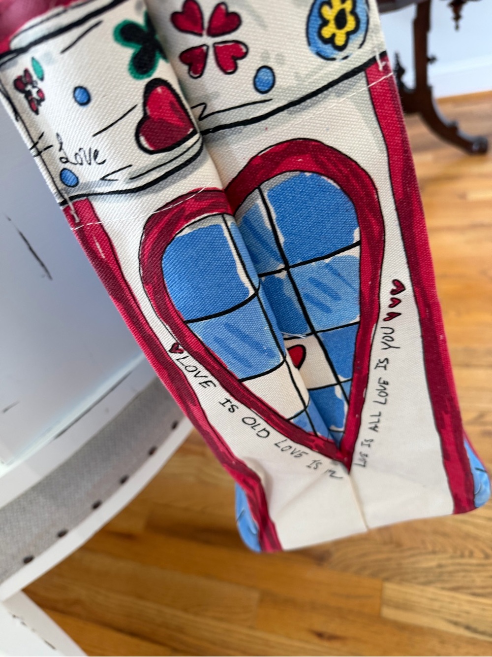Brighton Blue and Pink Love Sparkle Tote with Bow and Patchwork Hearts - Picture 4 of 13